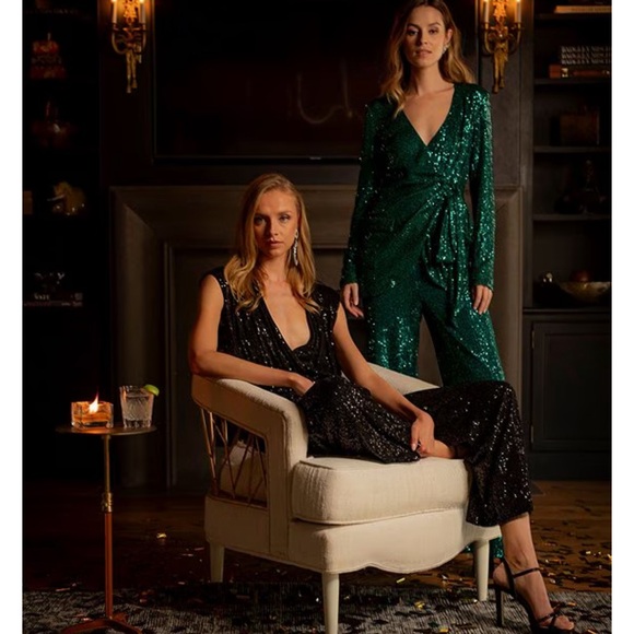 Belle Badgley Mischka Iris Sequin Flat Front Pants - Picture 4 of 16